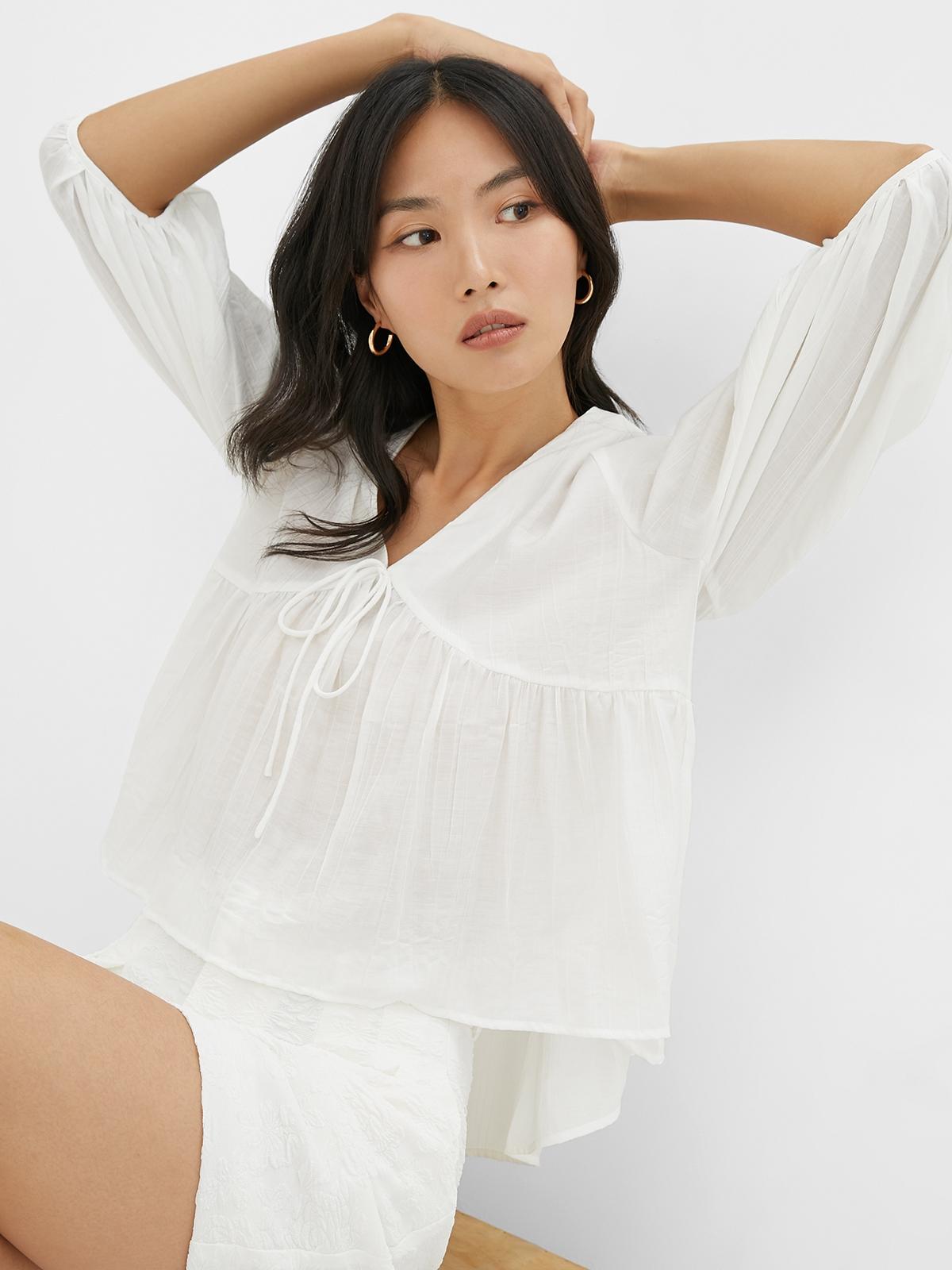 Long Sleeve Crop Top - White