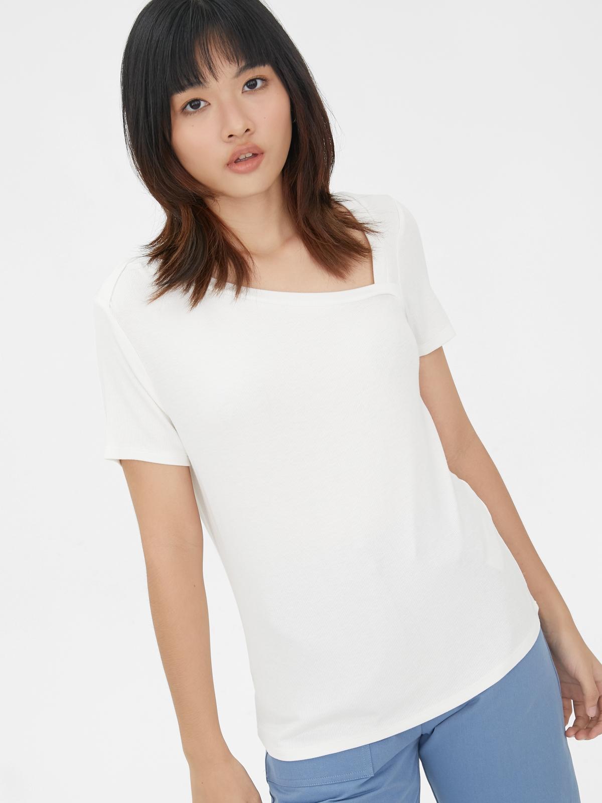 Asymmetric Neck Tee - White