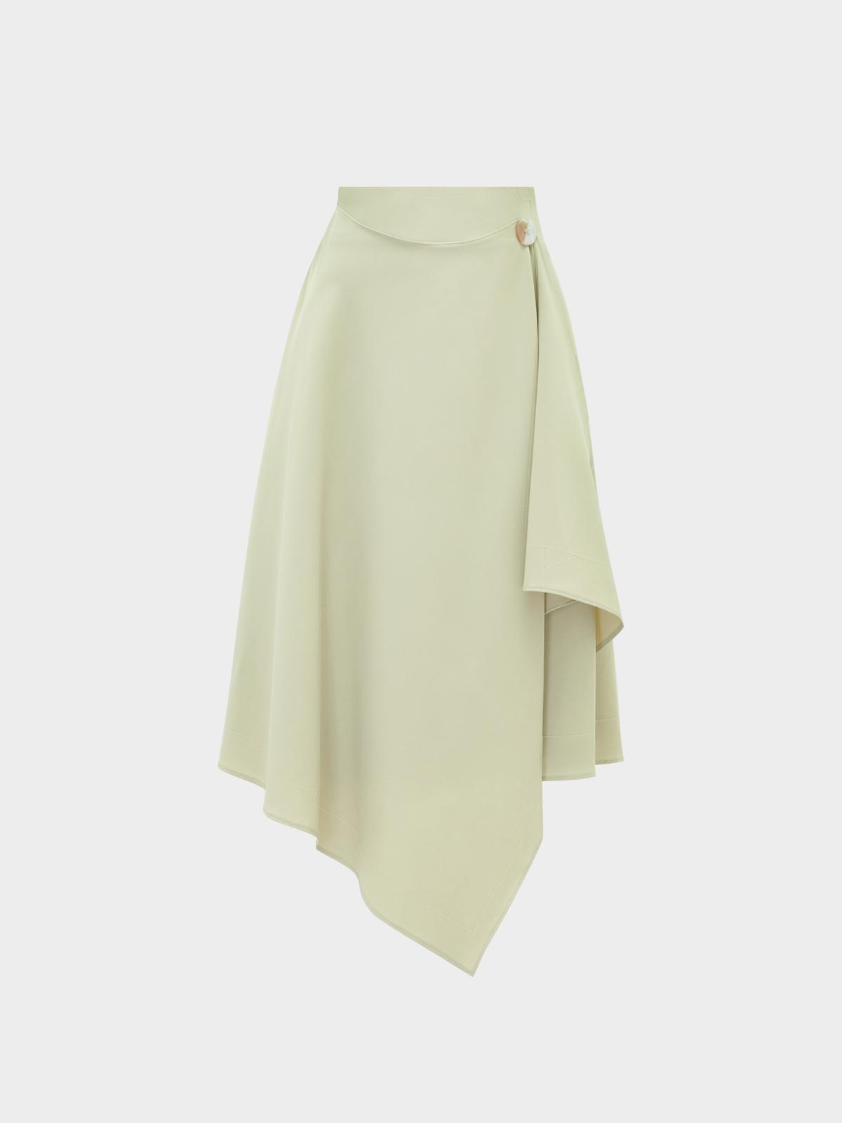 Side Single Button Asymmetric Skirt - Green