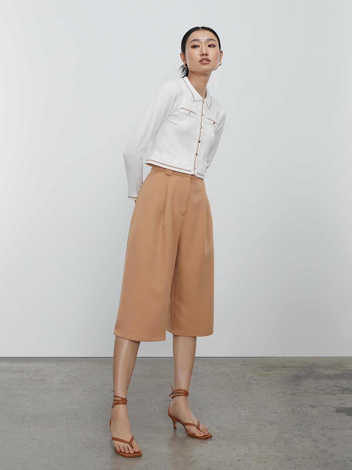 Semi Pleated Culottes - Beige