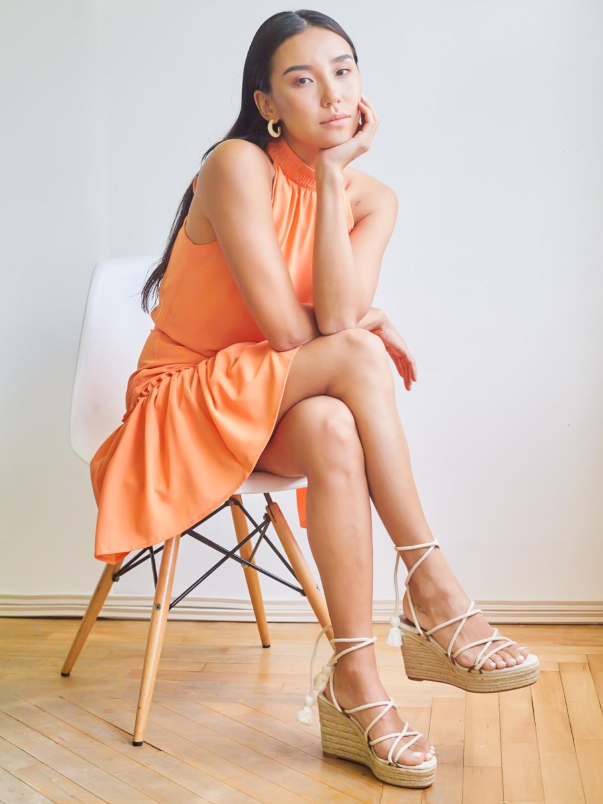 Sleeveless Gathered Short Dress - Orange