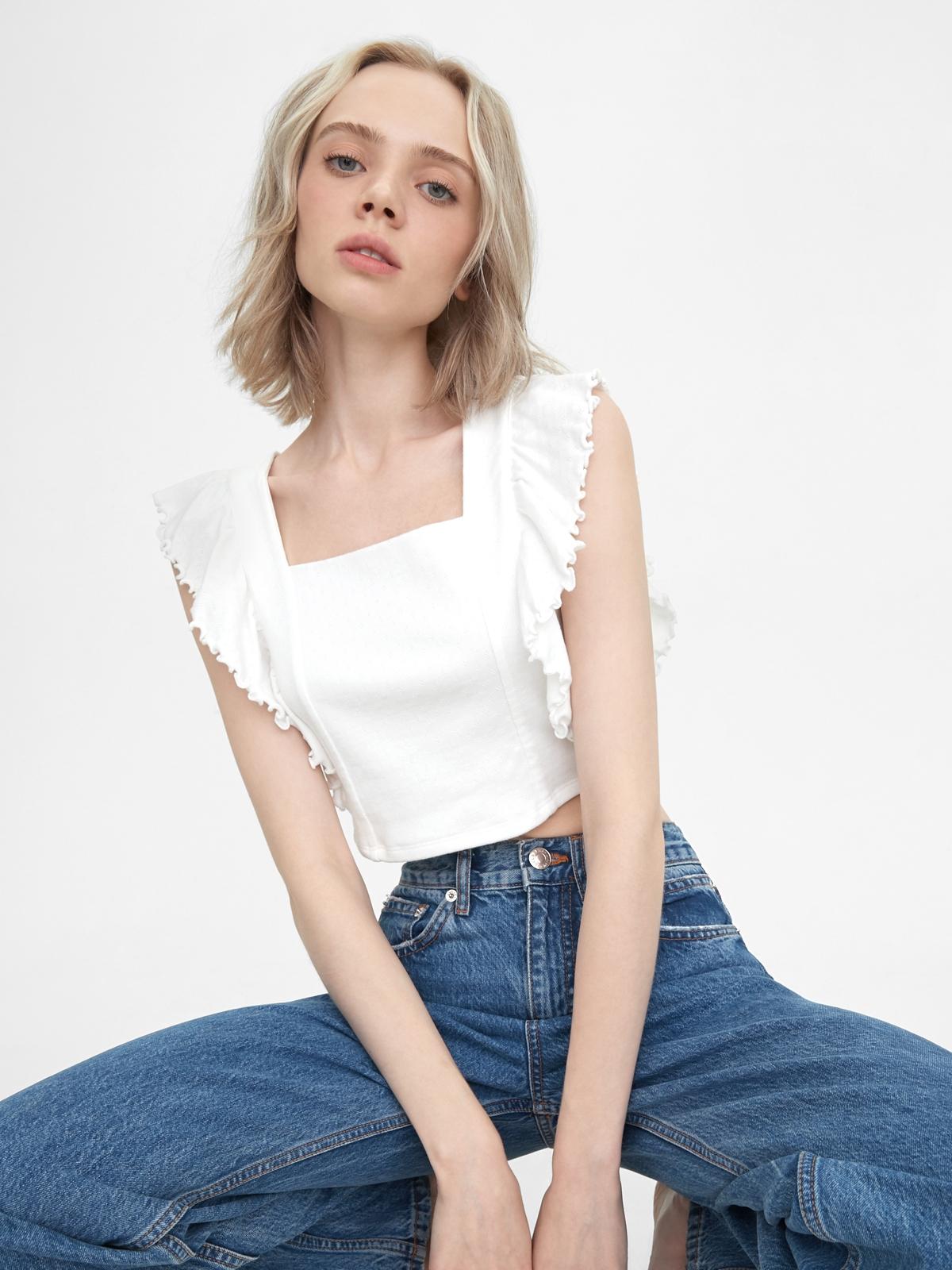 Sustainable Frill Sleeve Tee - White