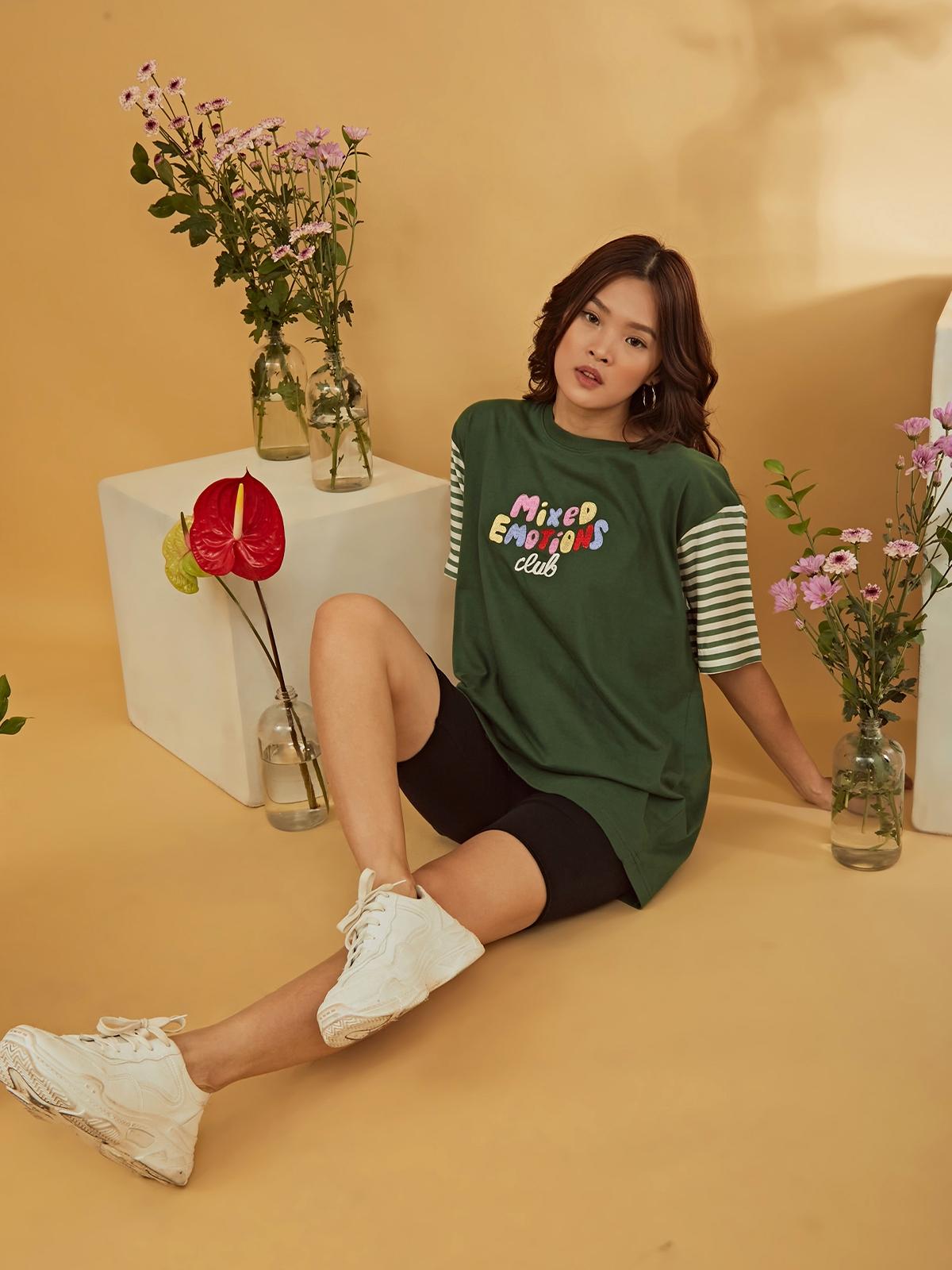 Mixed Emotions Embroidery Tee - Forest Green Mixed Emotions Embroidery Tee - Forest Green