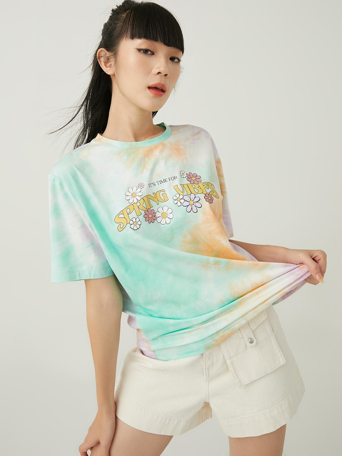 Tie Dye It's Time For Spring Vibes Graphic Tee - Multi Color