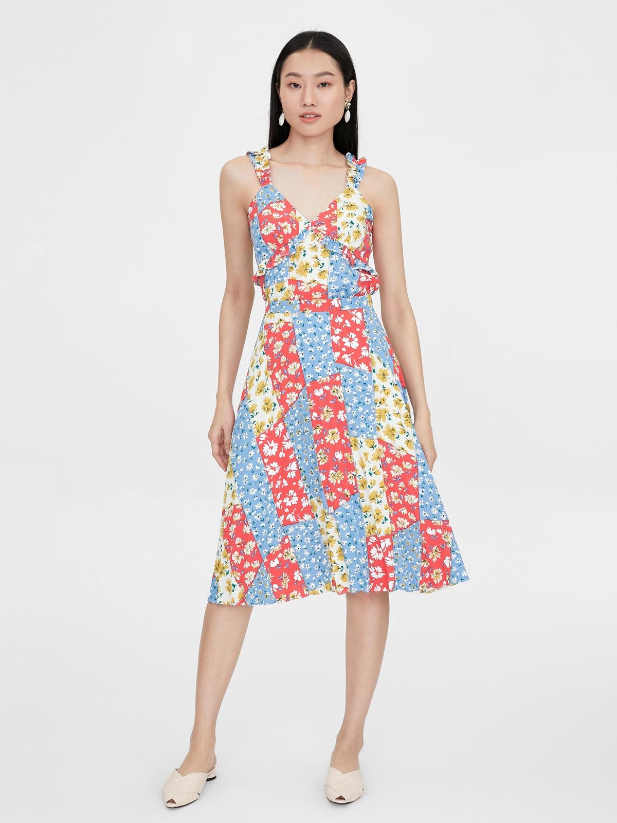 Multi Floral Print Midi Skirt - Blue