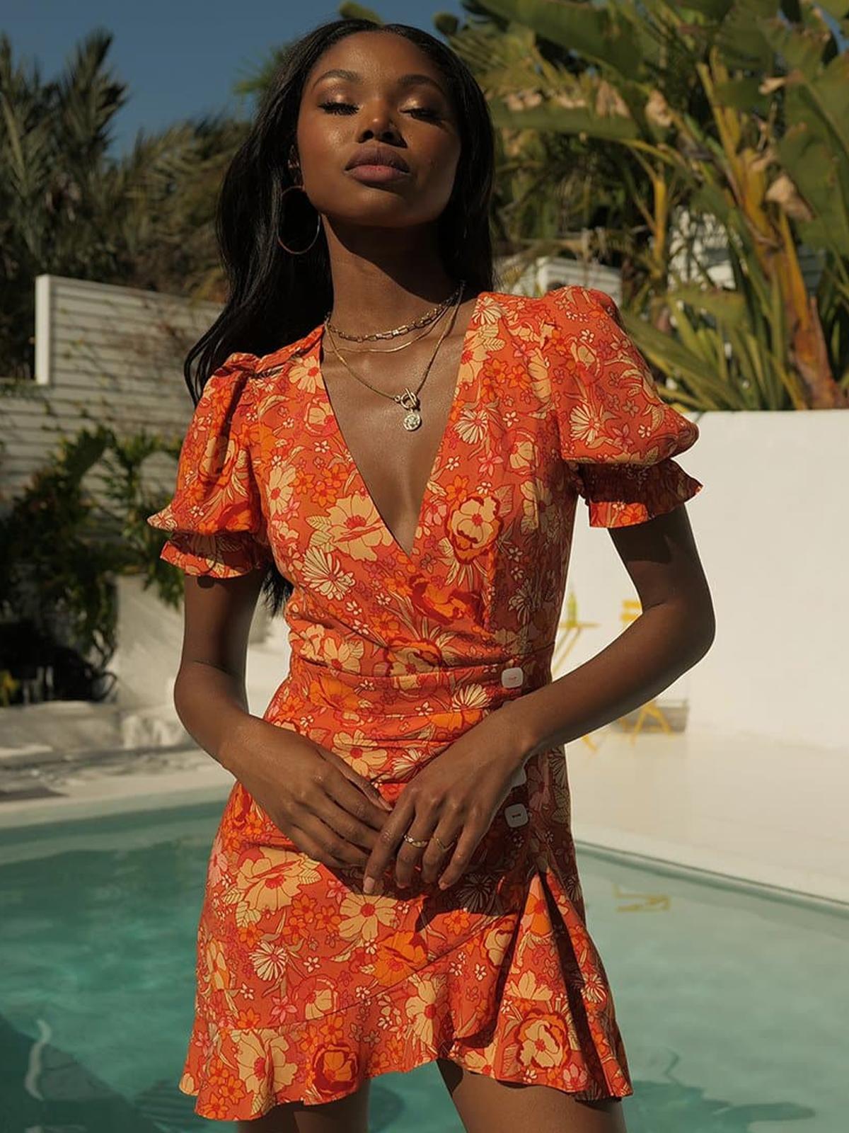 Holly Mini Dress - Rust Floral