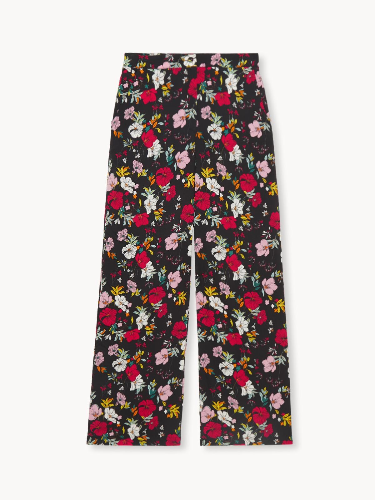 High Waisted Floral Pants - Black