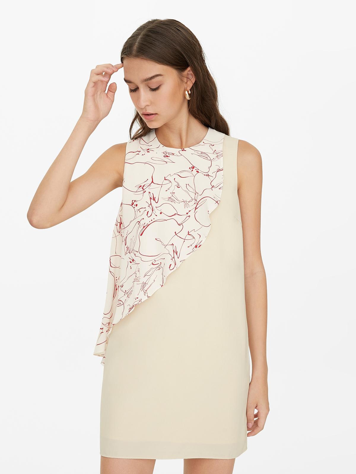 Mini Front Ruffled Dress - Cream