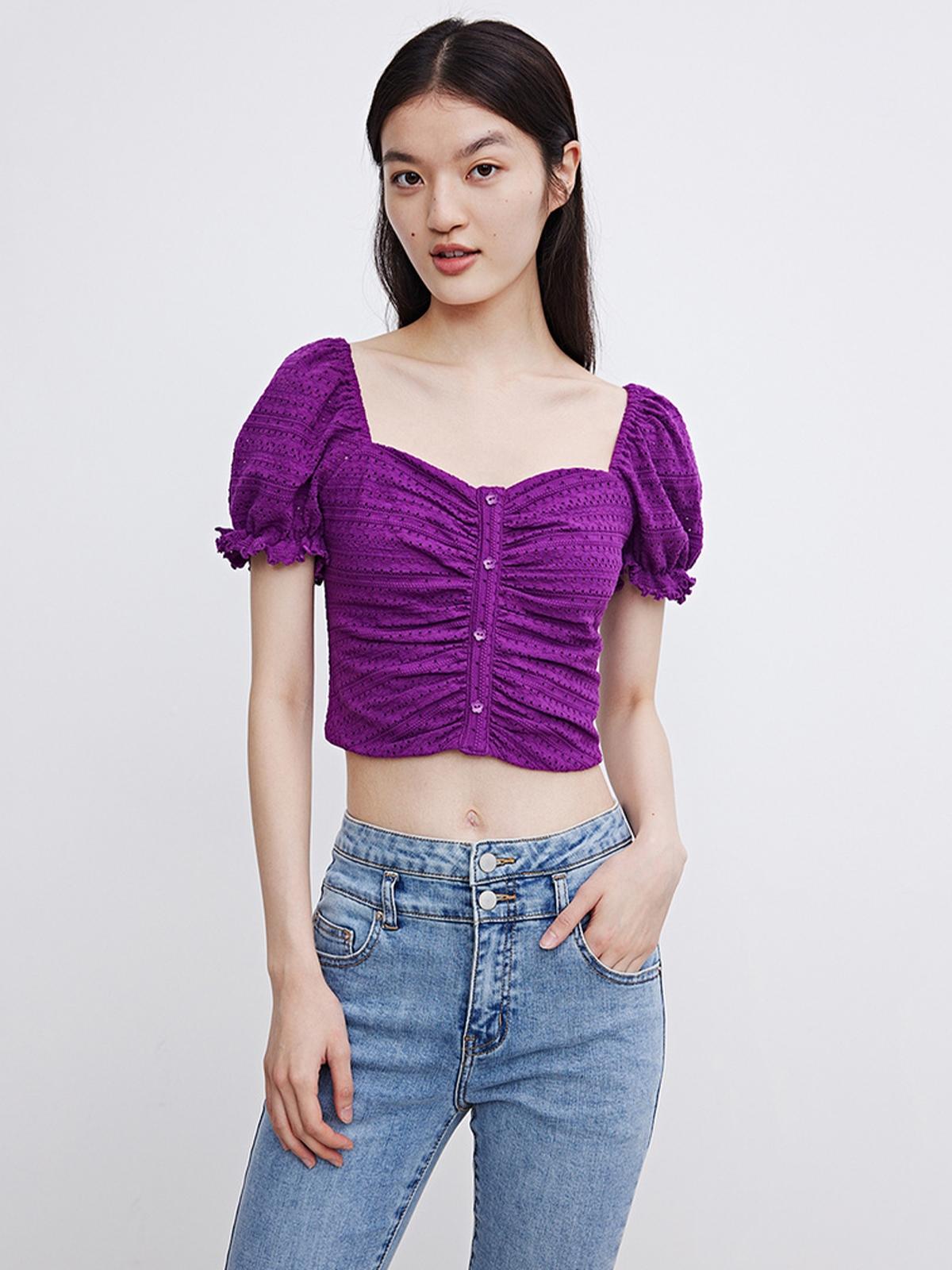 Puffed Sleeve Crop Top - Violet