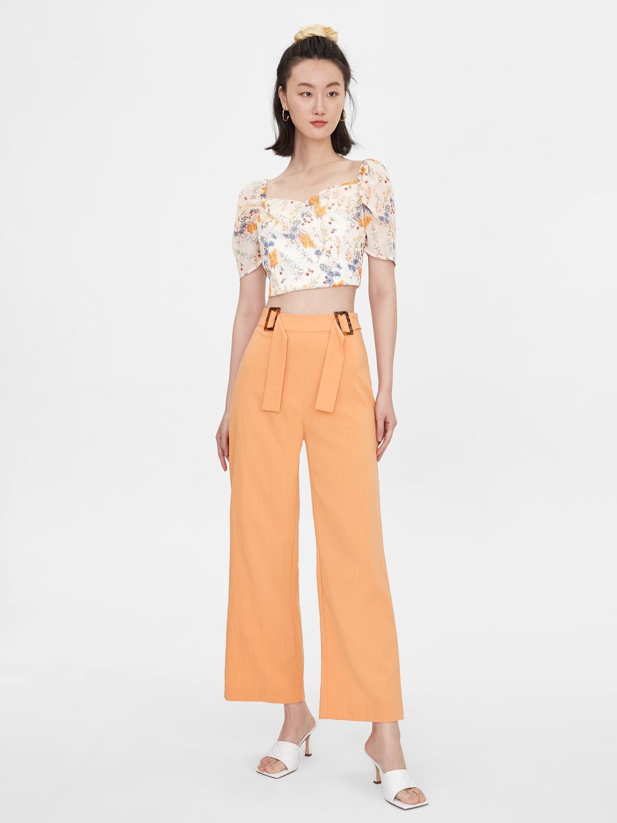 Double Buckle Back Pockets Pants - Orange