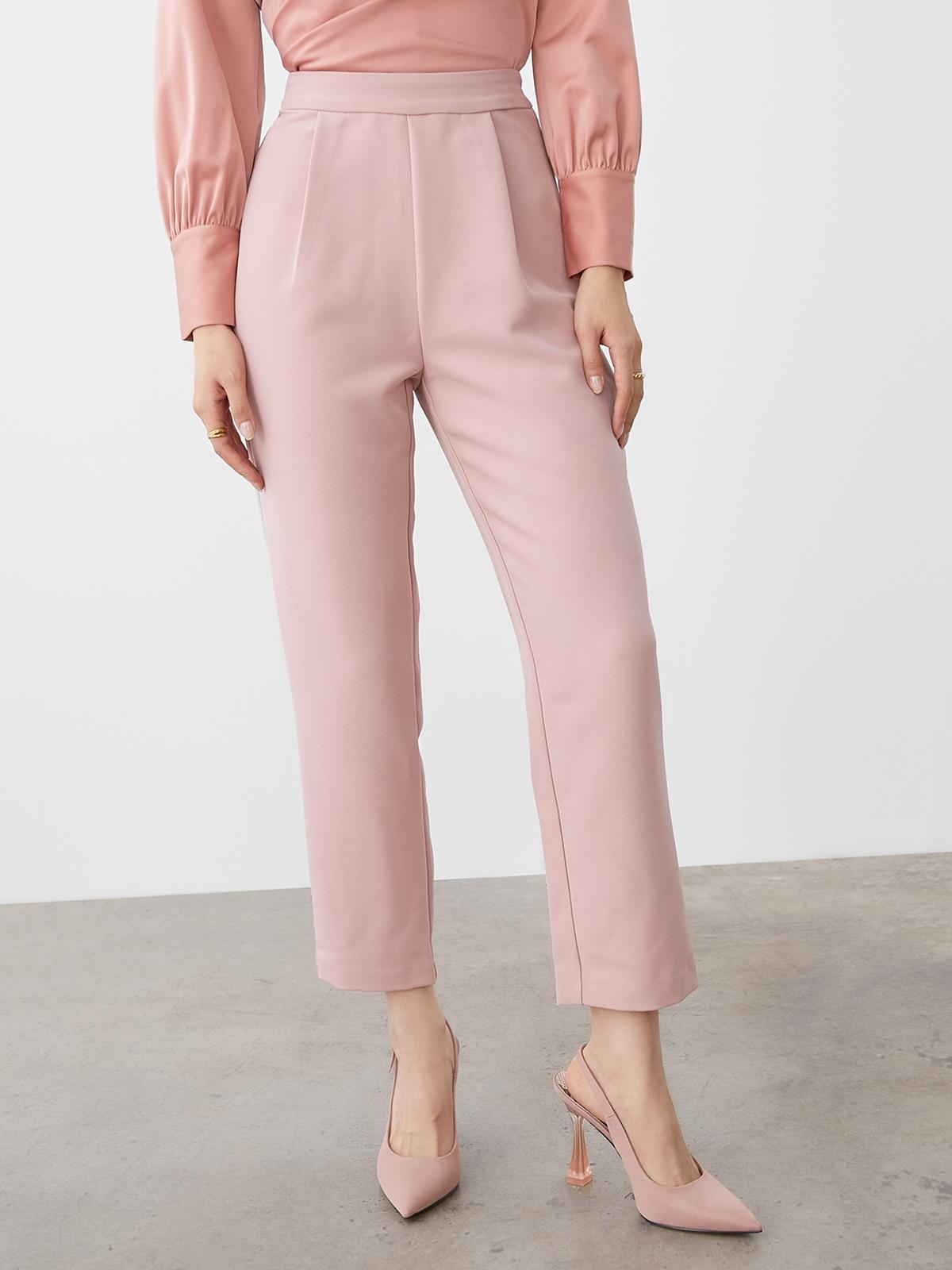 High Waisted Straight Cut Pants - Pink