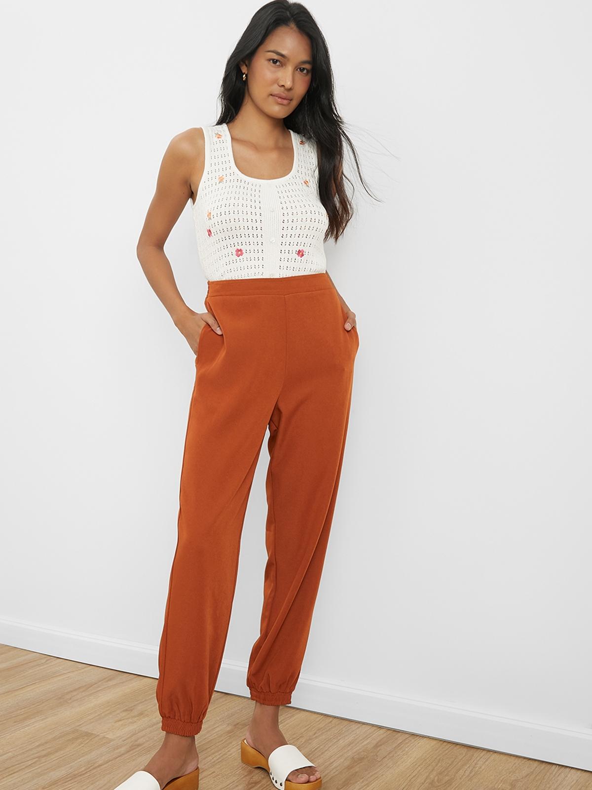 High Waist  Tapered Pants - Brown