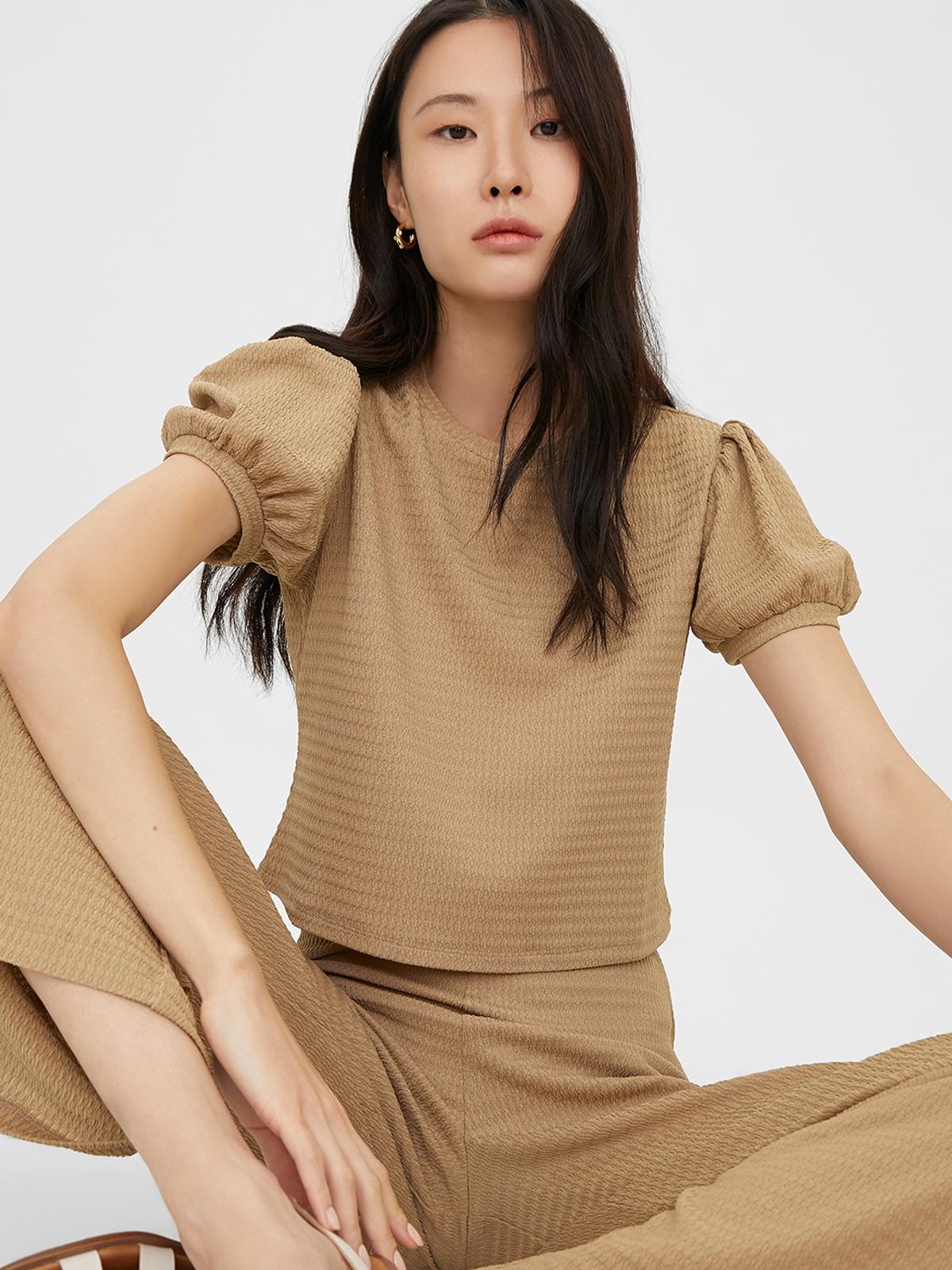 Puffed Sleeve Top - Beige