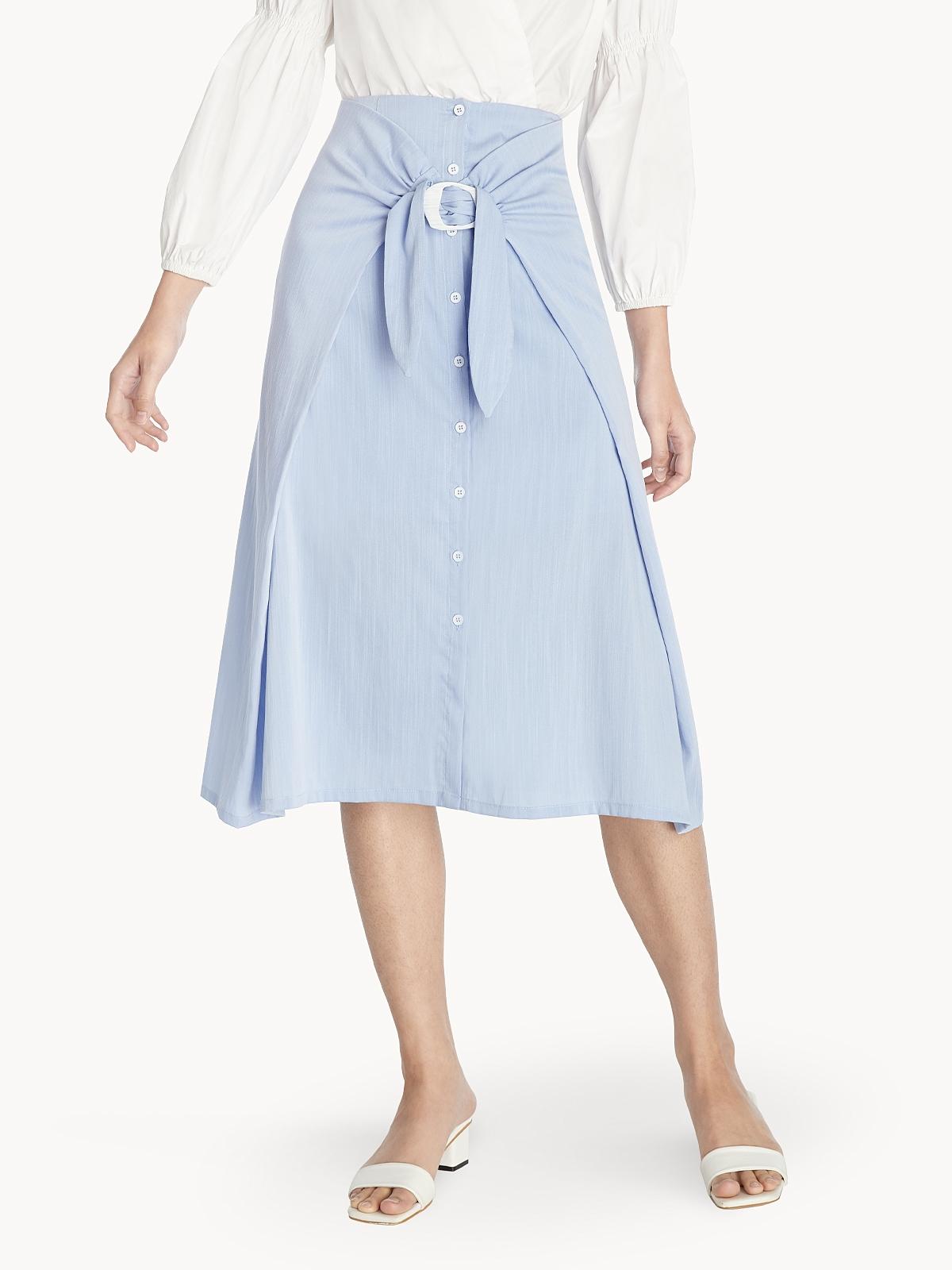 High Waist A-Line Skirt - Blue
