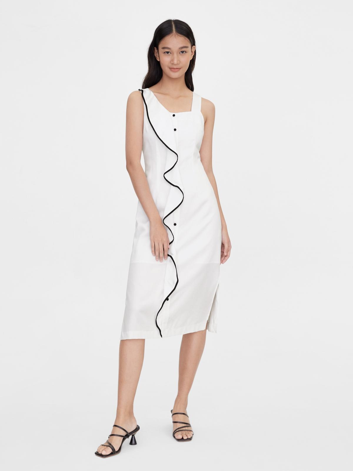 Sustainable Purpose Side Ruffle Dress - White
