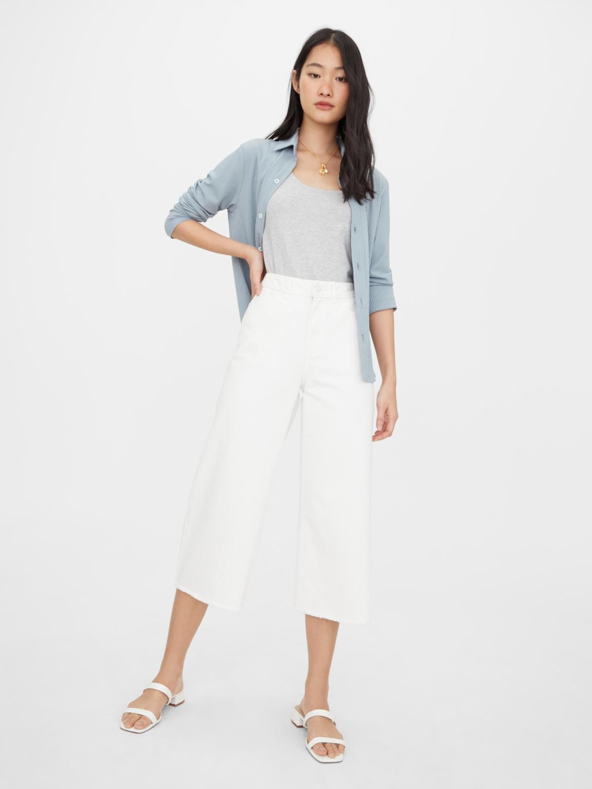 Sustainable High Waist Culotte Jeans - White