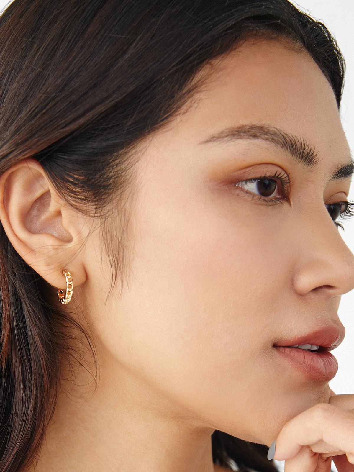 Set Of 2 Hoop Stud Earrings - Gold