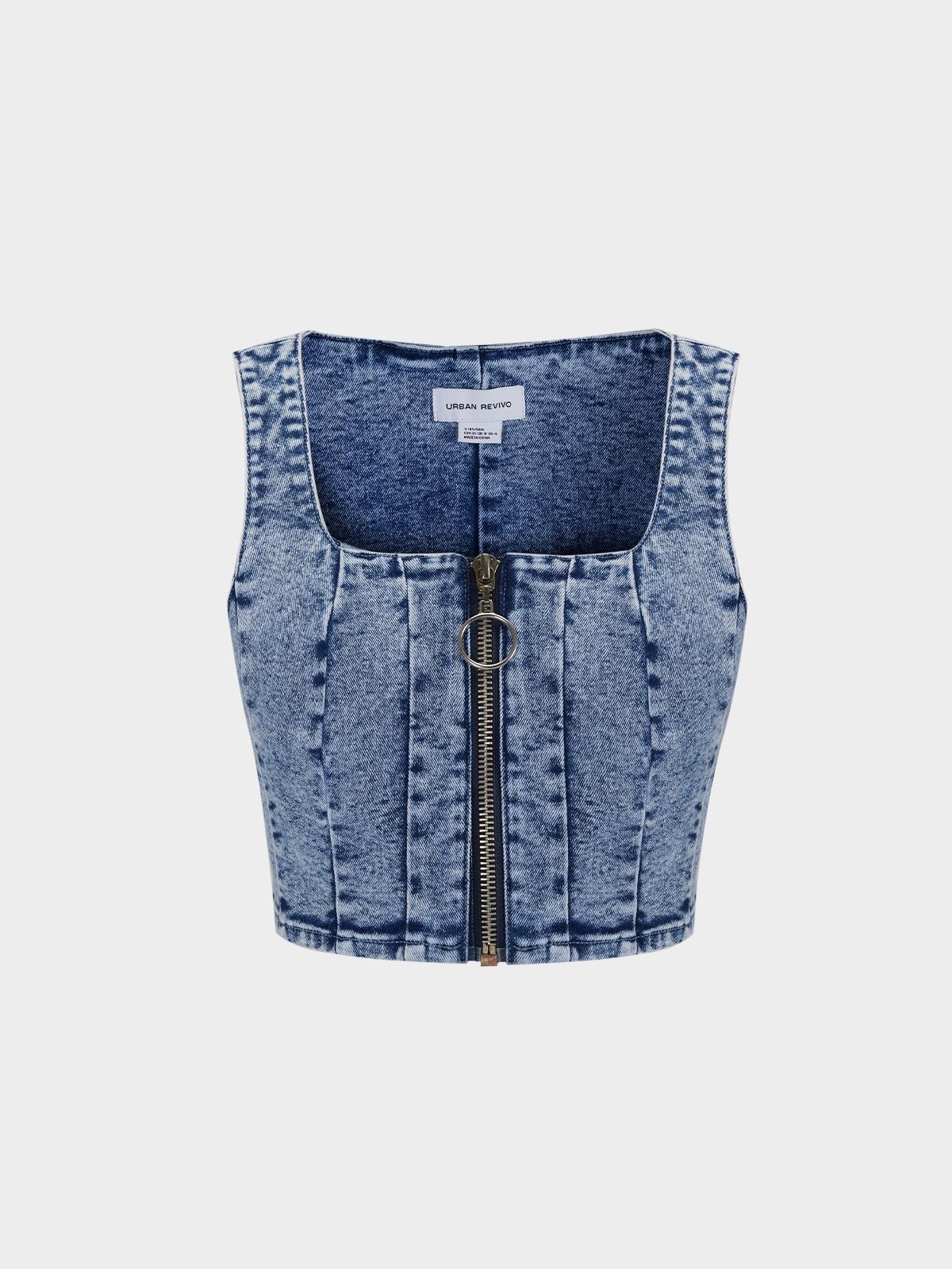Sleeveless Denim Crop Top - Sky Blue