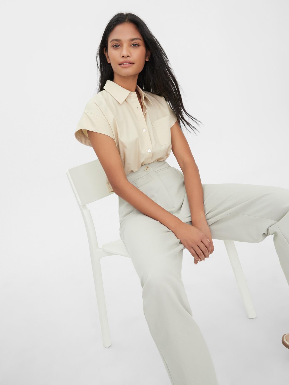 Cap Sleeve Crop Top - Beige