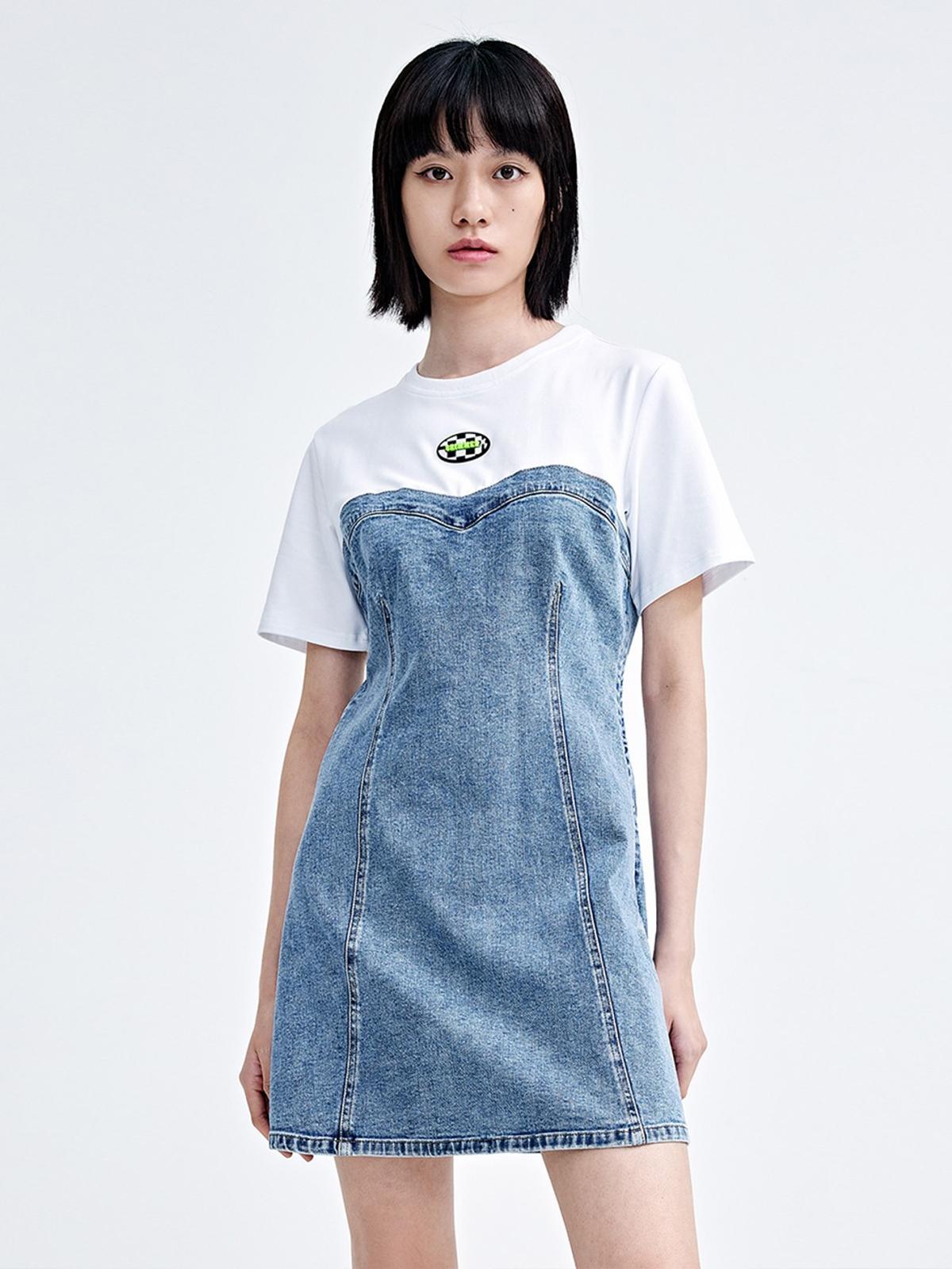 Color Block Denim Dress - Blue