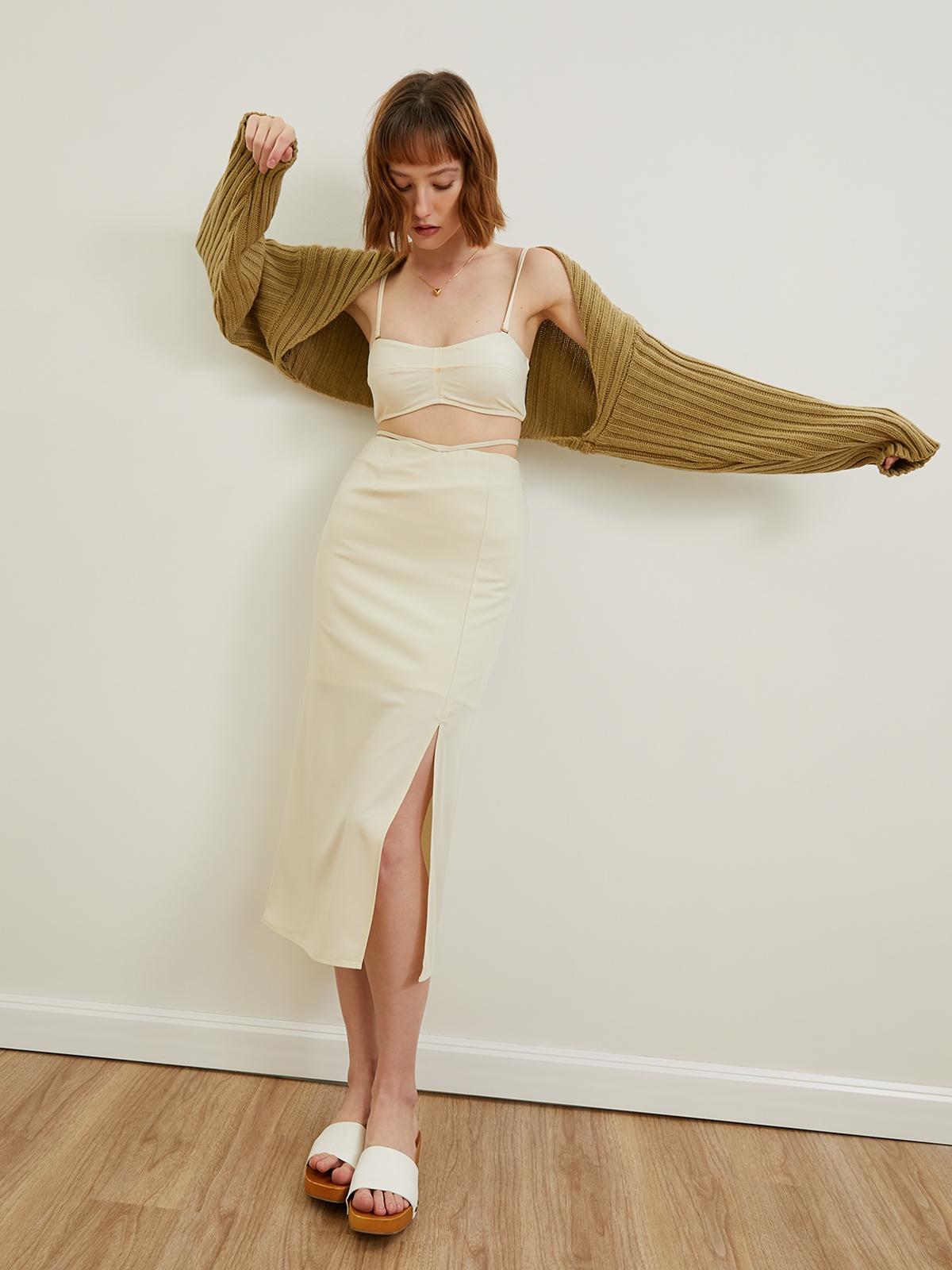 Side Slit Midi Skirt - Cream