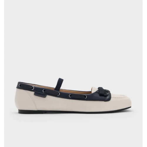  Bow Two-Tone Boat-Shoe Flats - Chalk 