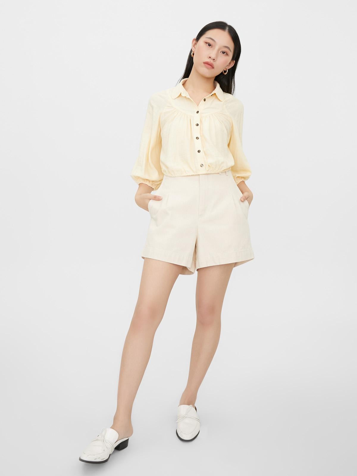 Button Down Cropped Shirt - Yellow