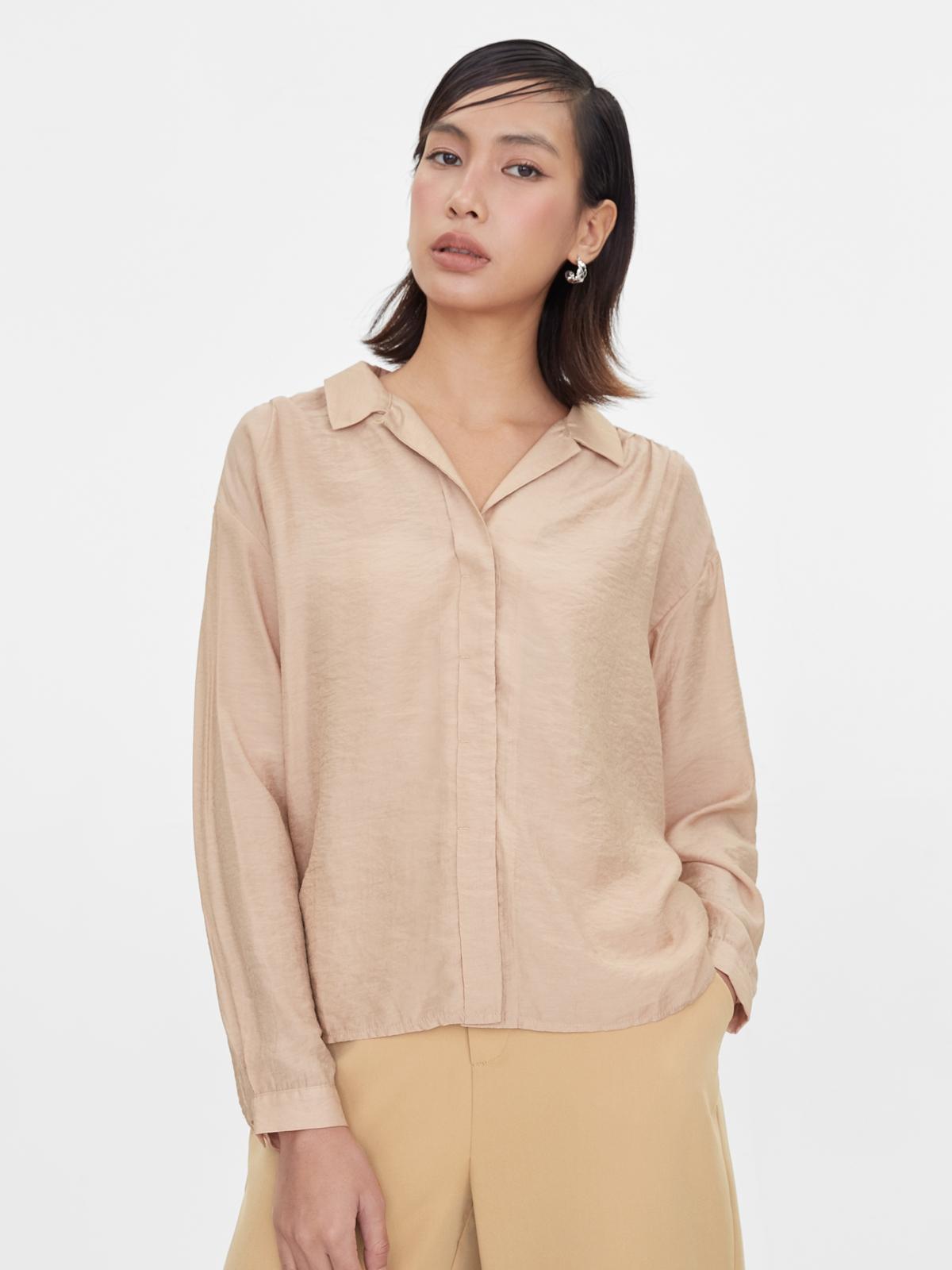 Long Sleeve Plain Shirt - Nude