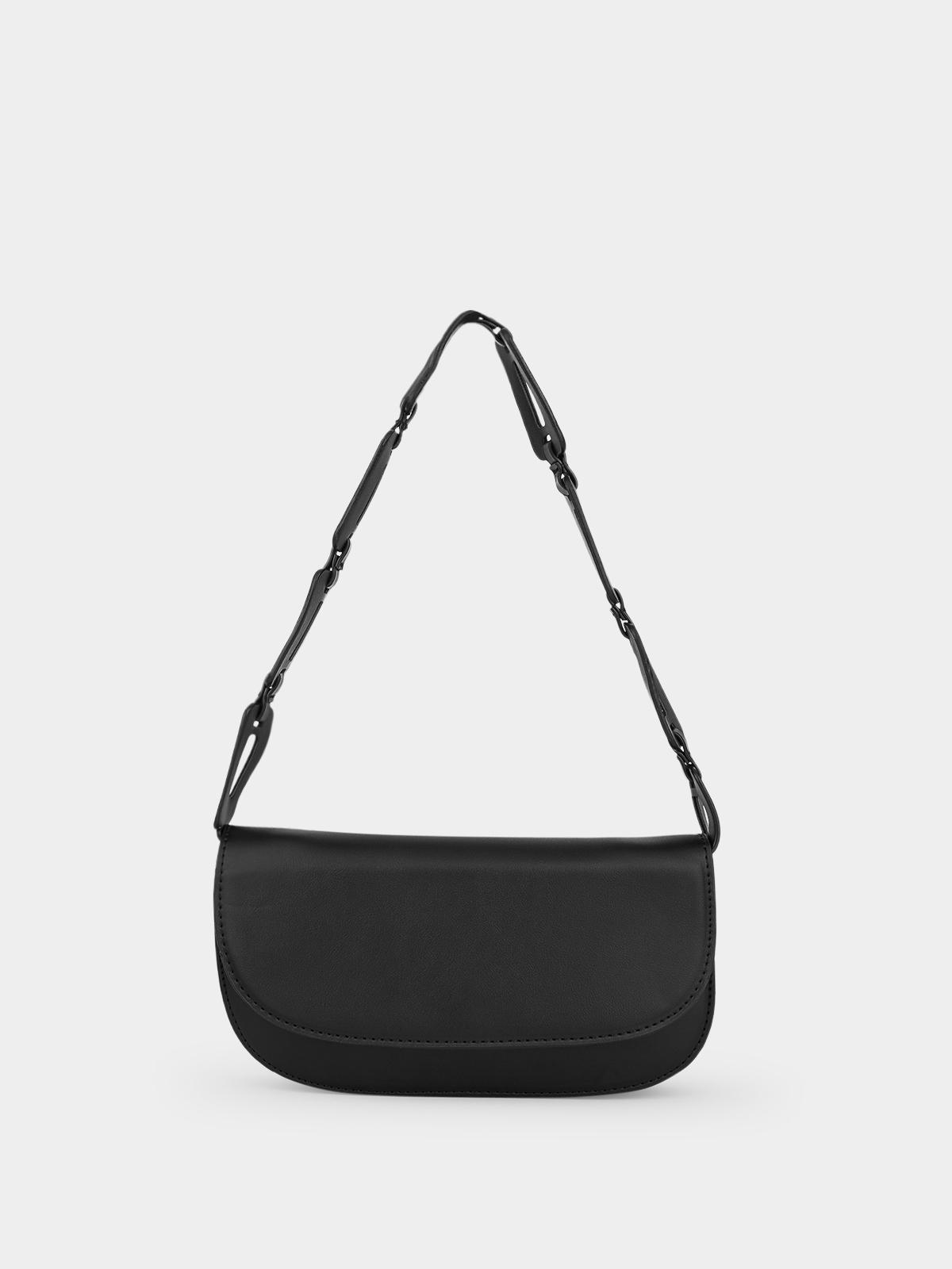 Chain Strap Matte Shoulder Bag - Black