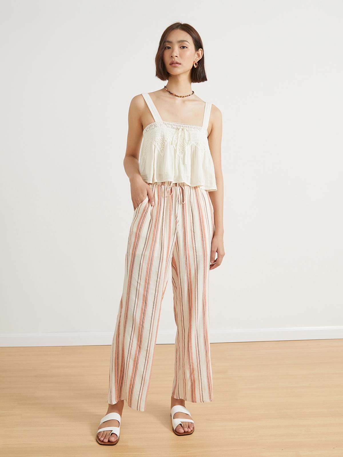 Striped Waistband Pants - Orange