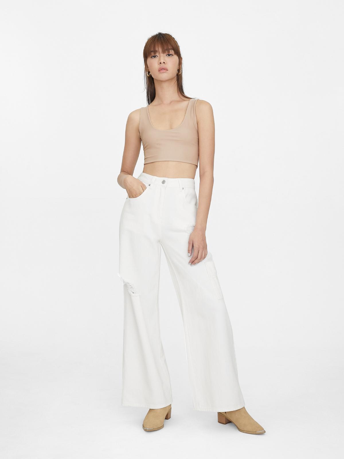 Distressed Pocket Detail Jeans - White