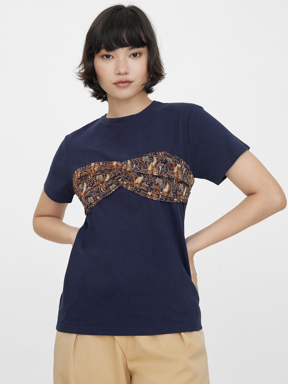 Scarf Tie Loose Tee - Navy