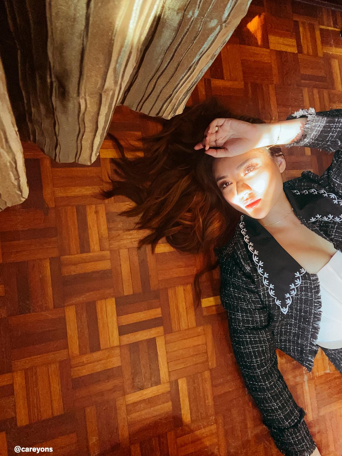 Frayed Hem Tweed Blazer - Black