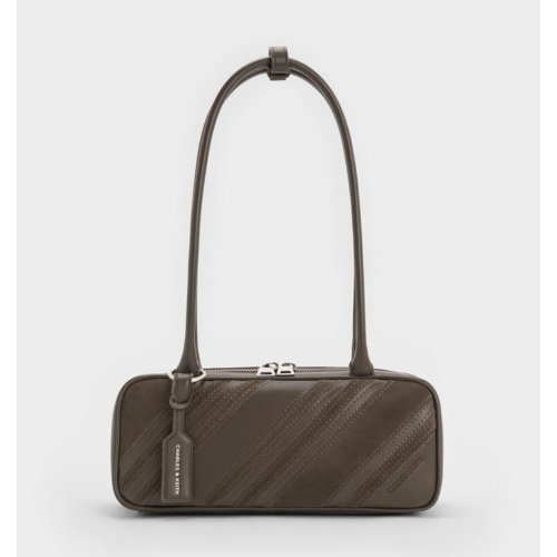  Zeya Recycled Suede Striped Shoulder Bag - Dark Moss 