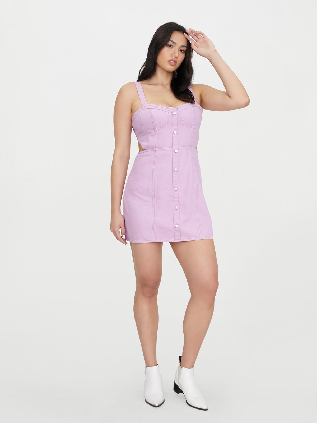 Sustainable Button Up Denim Dress - Lavender
