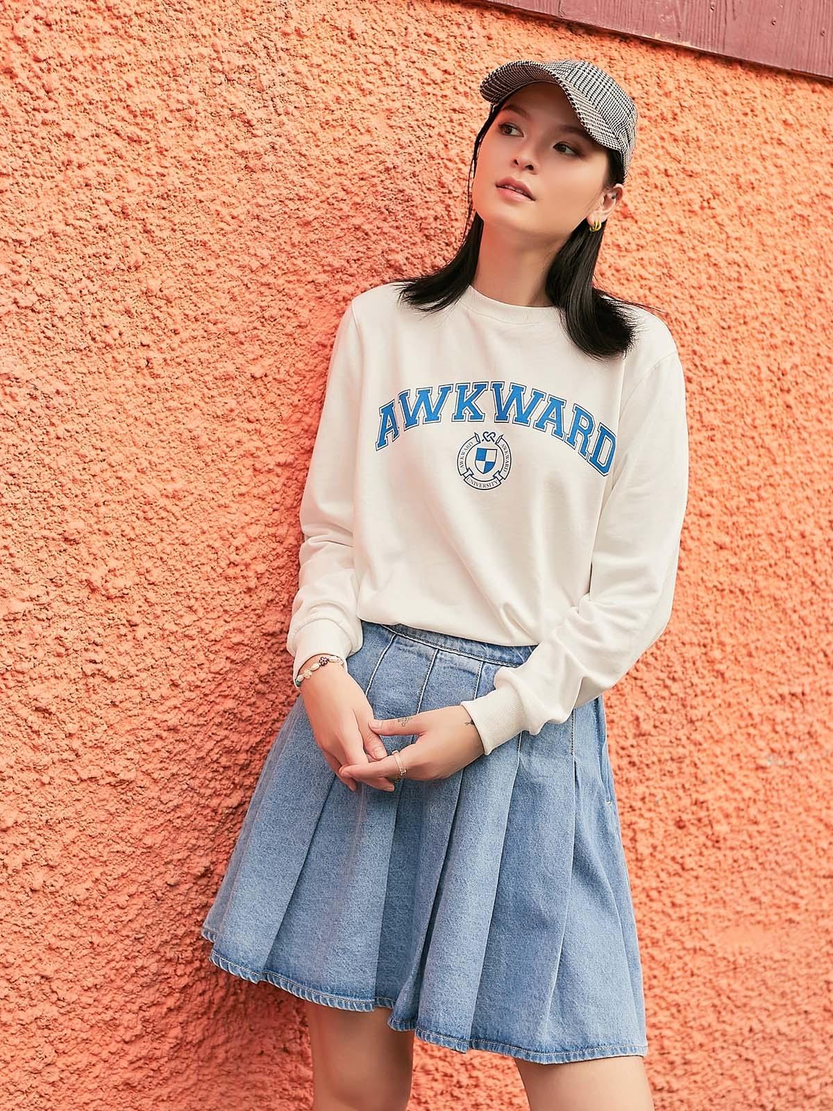 Pleated Denim Mini Skirt - Light Blue