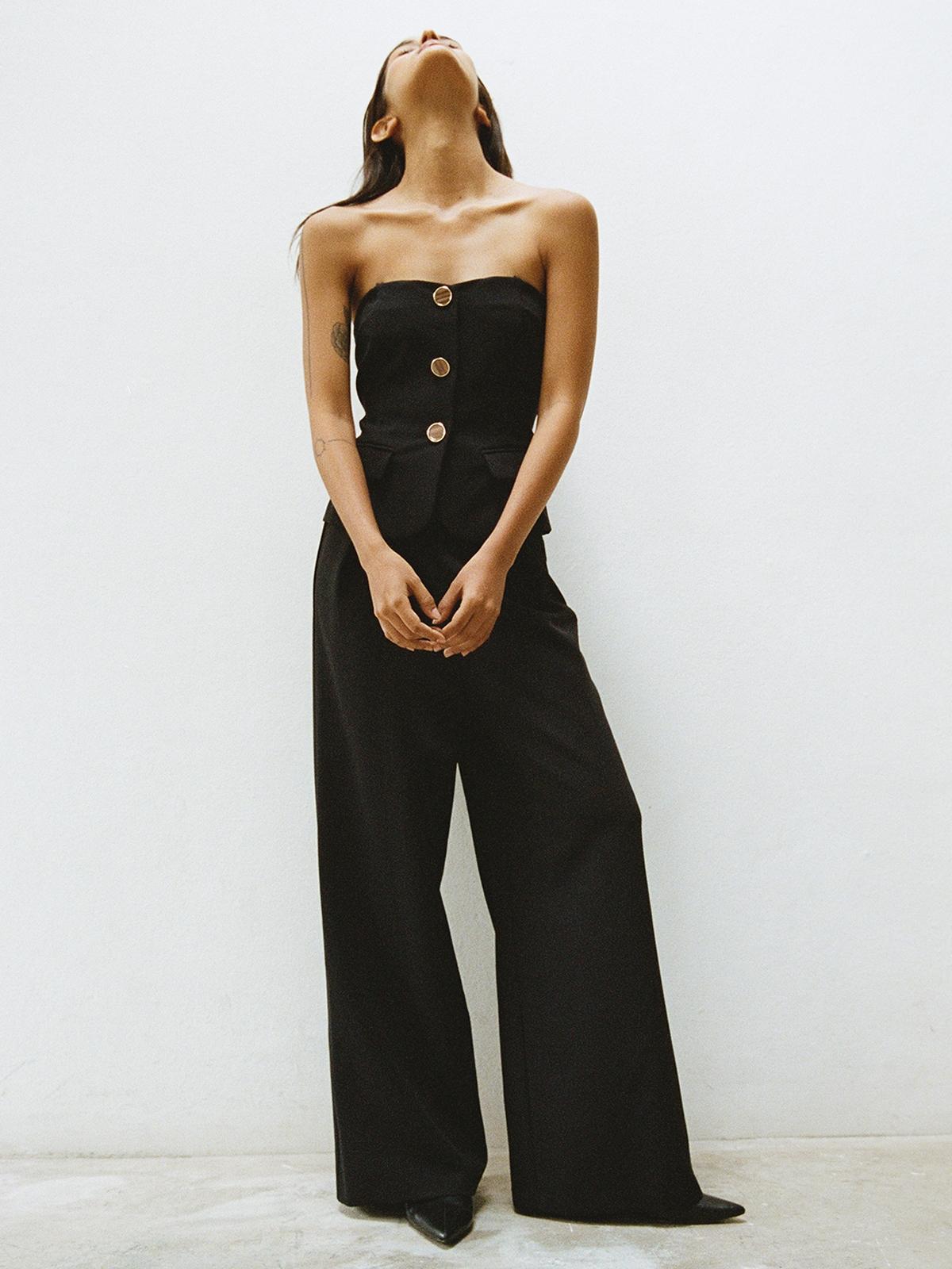 Semi Pleat Paperbag Pants - Black