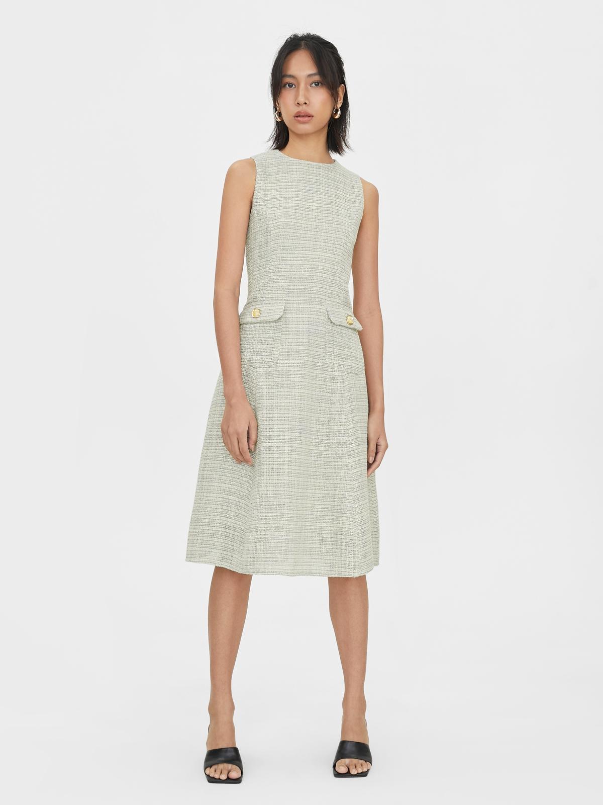 Midi Tweed Front Pocket Dress - Blue