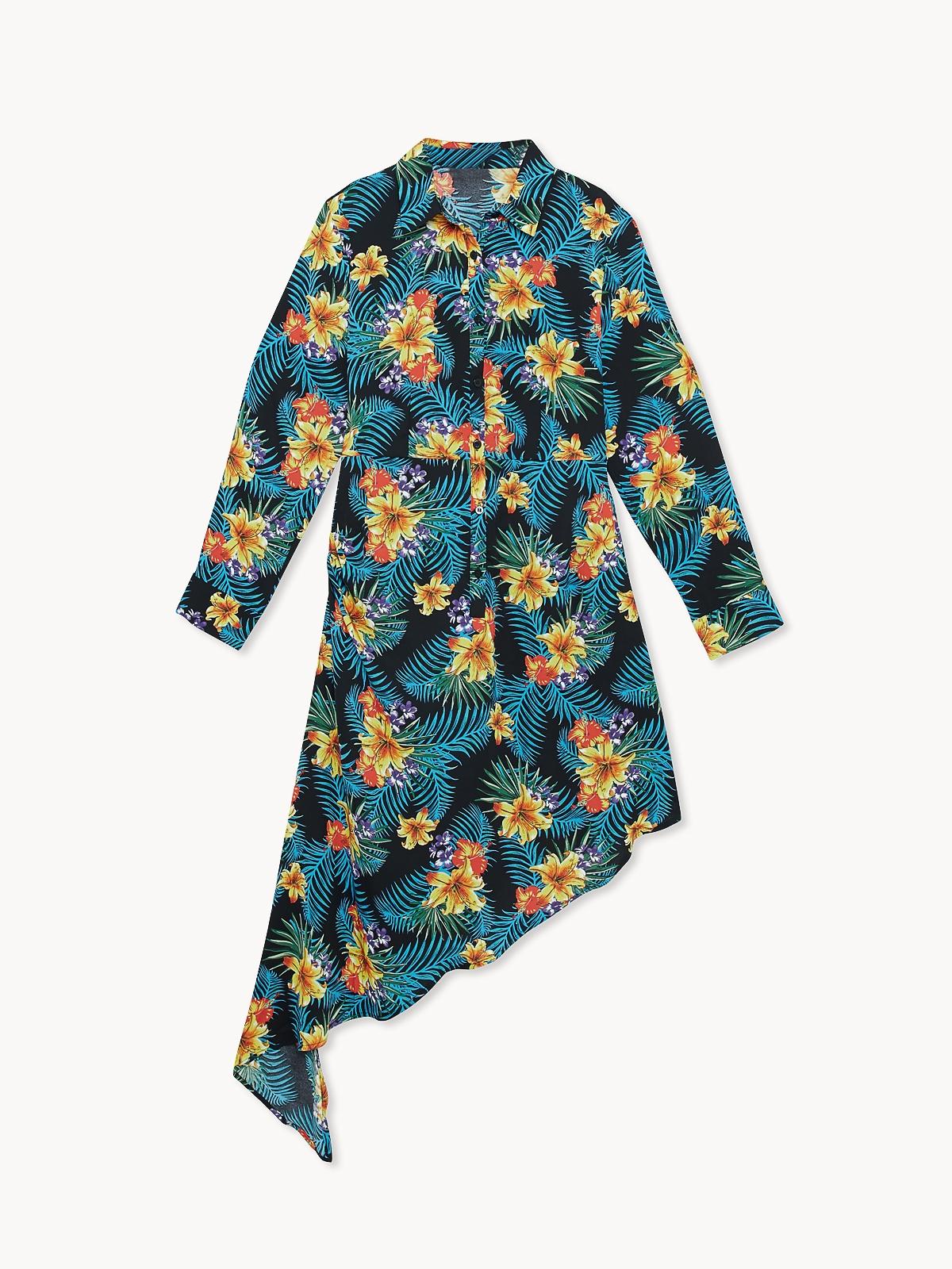 Floral Asymetrical Dress - Black