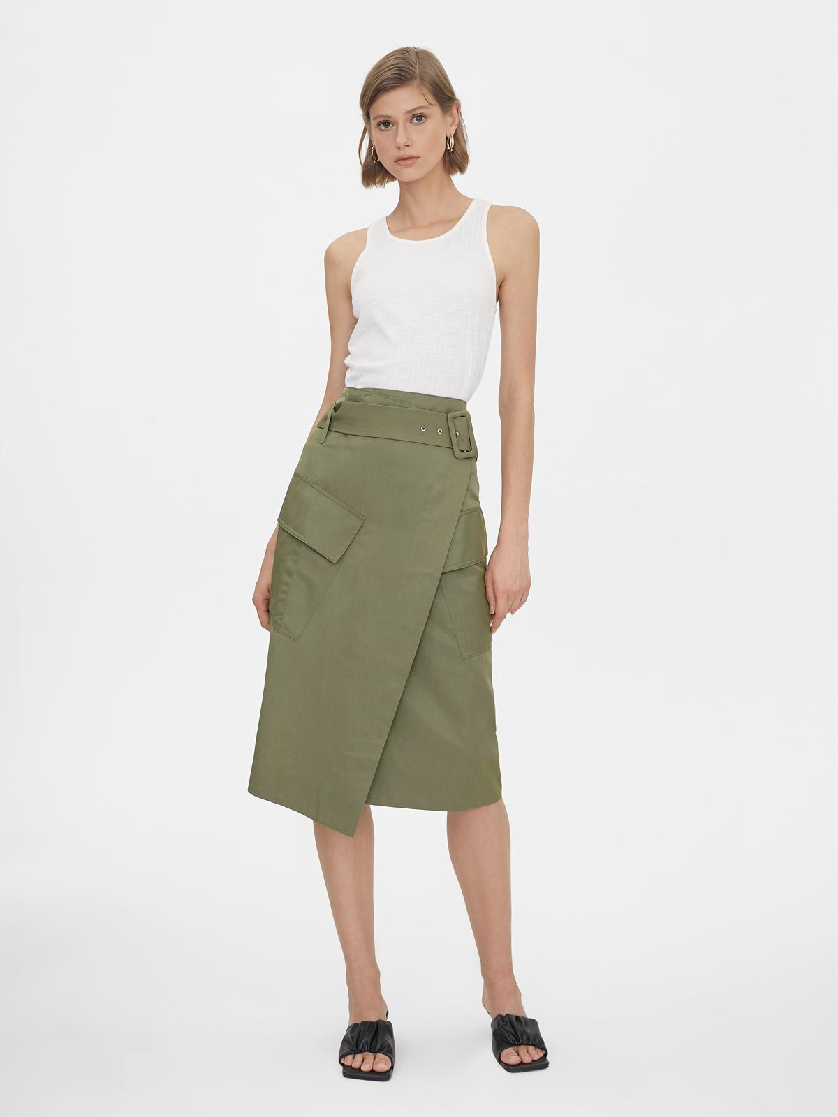 Asymmetrical Belted Skirt - Green