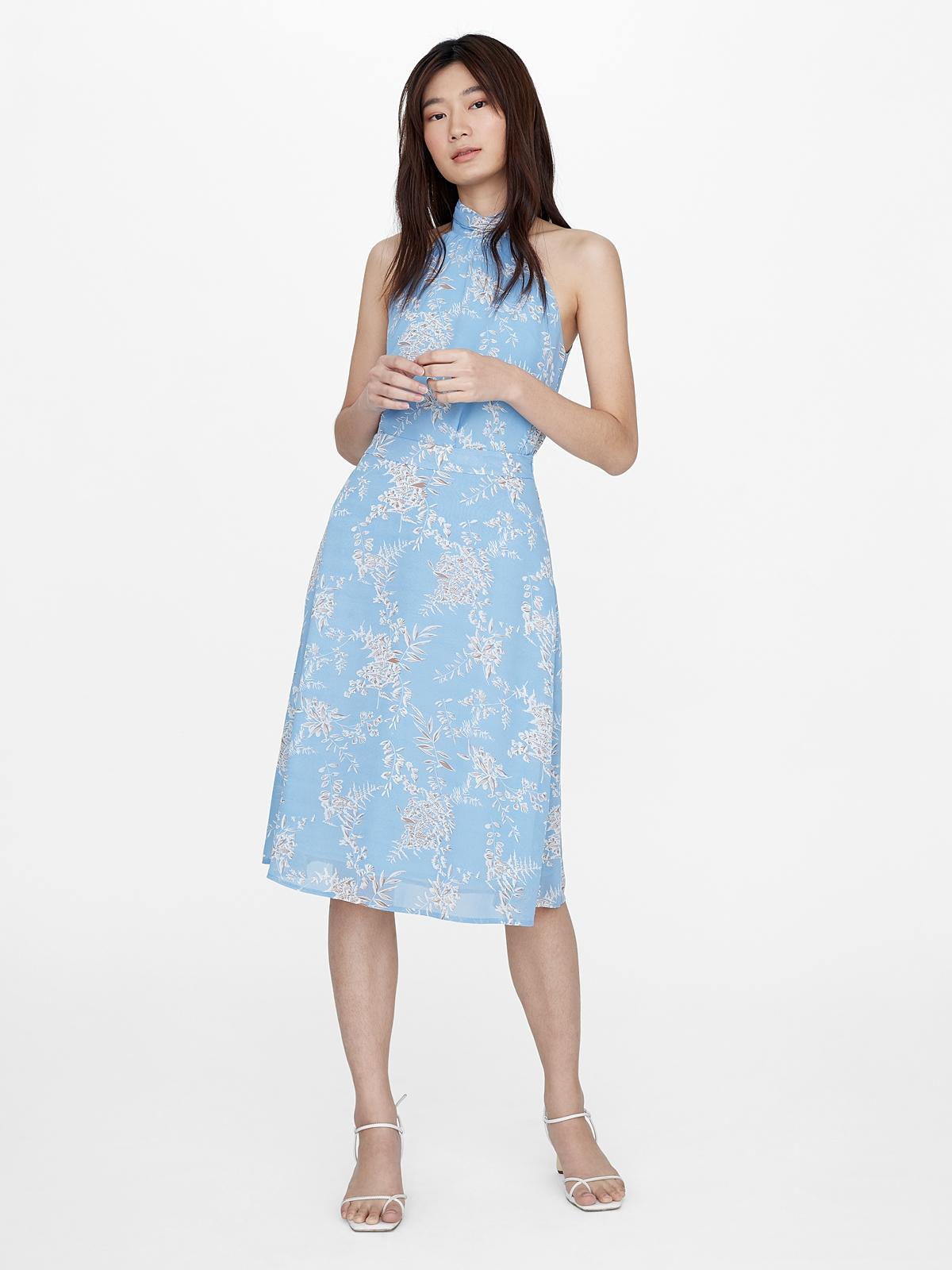 Leaf Print Semi Sheer Skirt - Blue