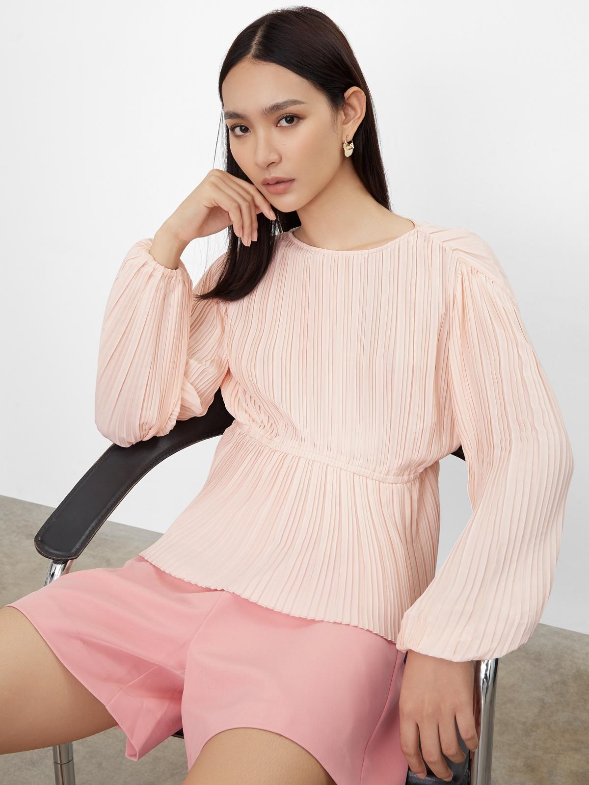 Pleated Long Sleeve Top - Pink