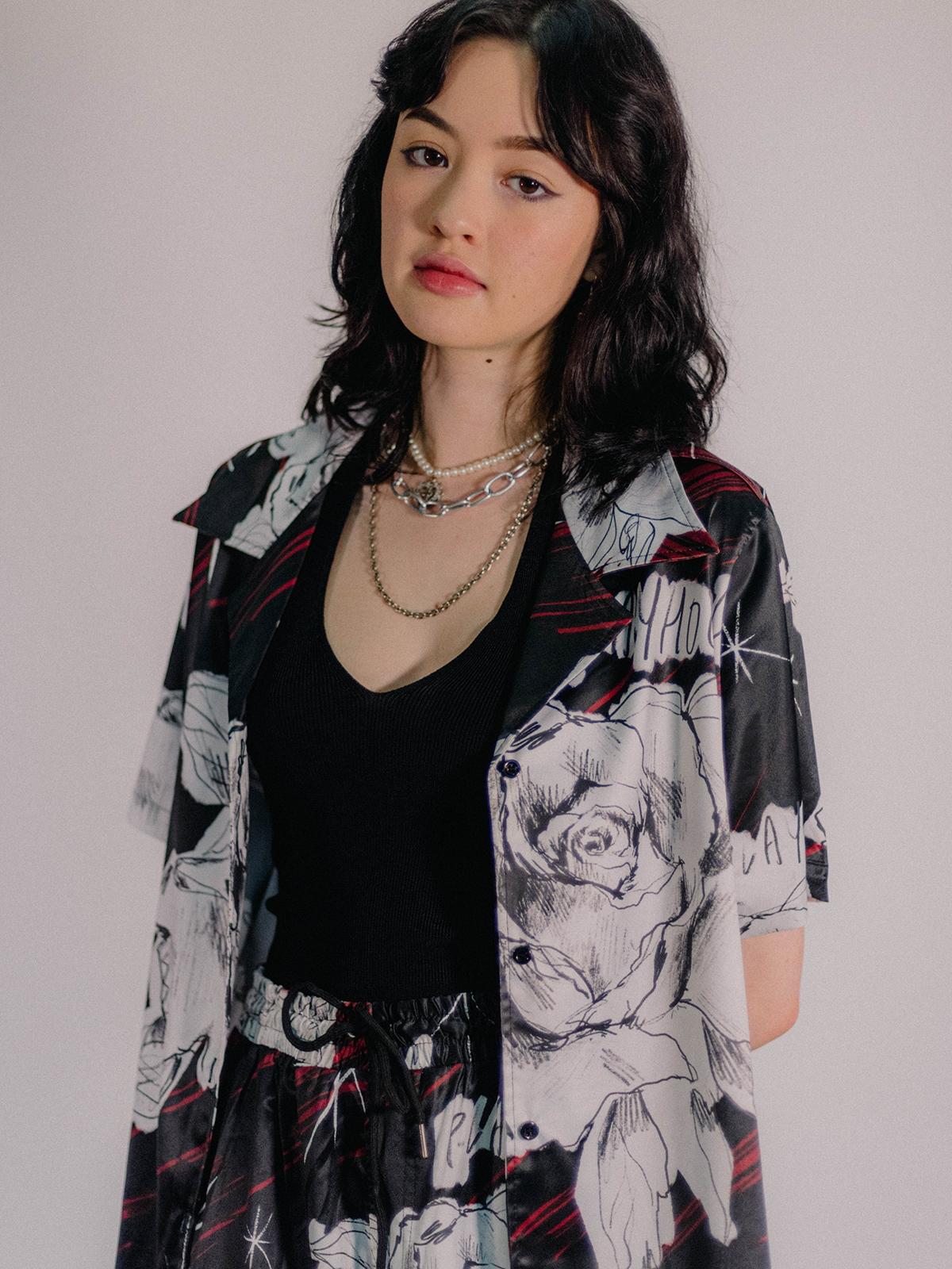 Rose Sketch Hawaiian Shirt - Red