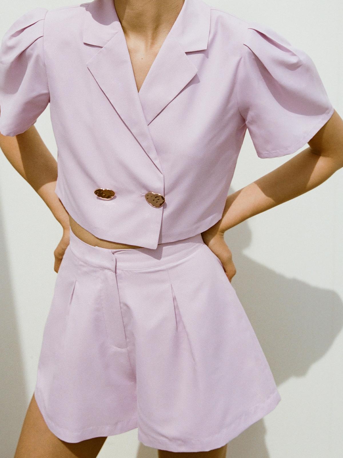 Sustainable Crop Buttoned Blazer - Purple