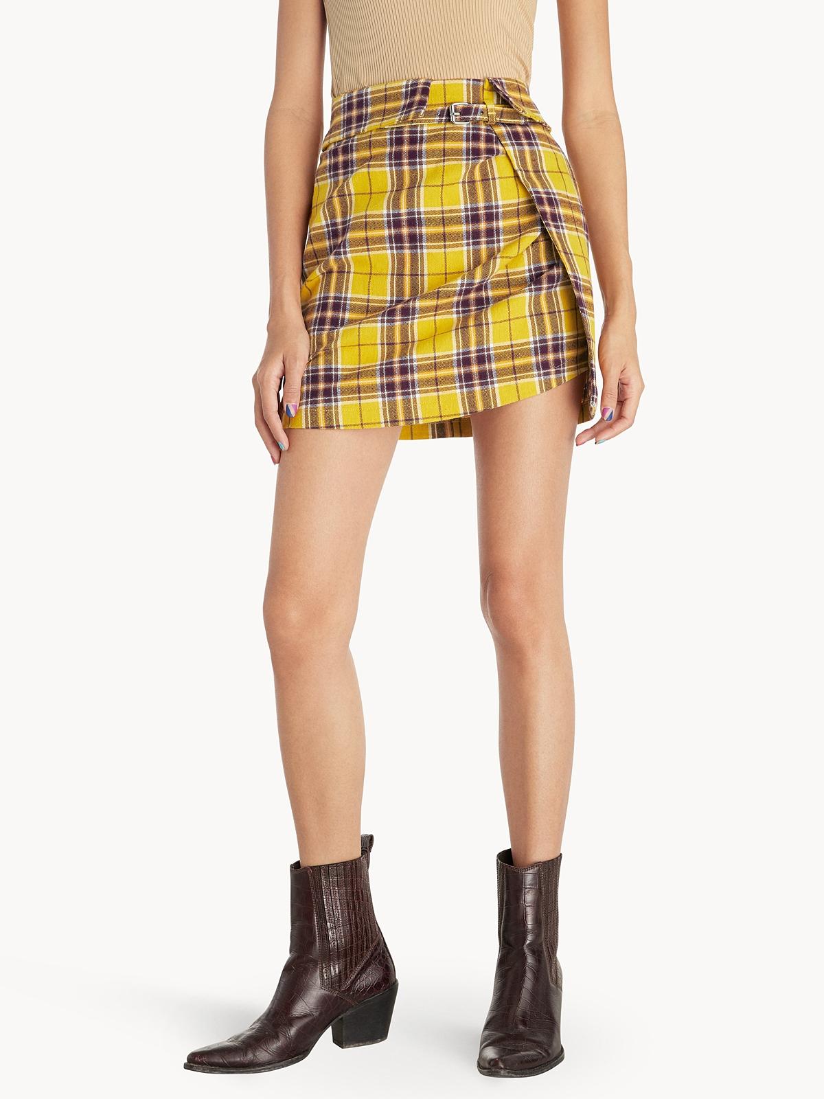 Mini Plaid Pencil Skirt - Yellow
