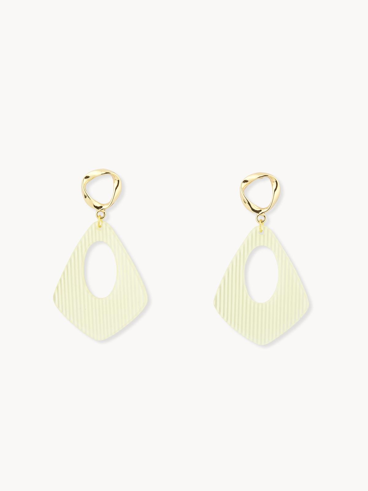 Stripe Plated Drop Earrings - Yellow