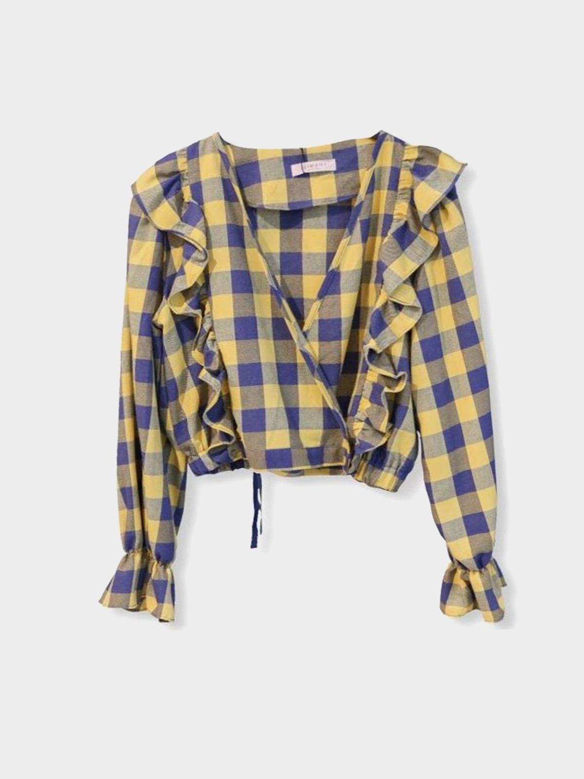 3.3 Field Trip x Buffalo Check Ruffle Blouse - Mustard