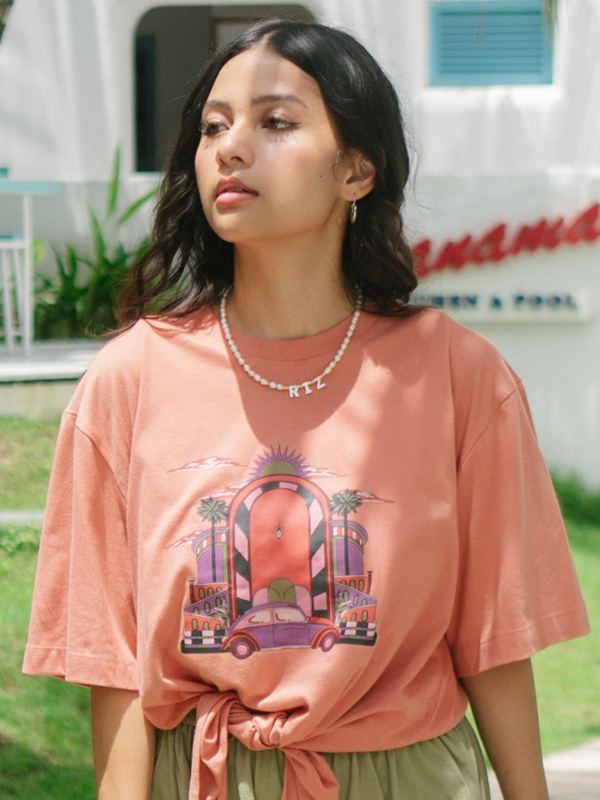 Graphic Printed Knot Top - Peach