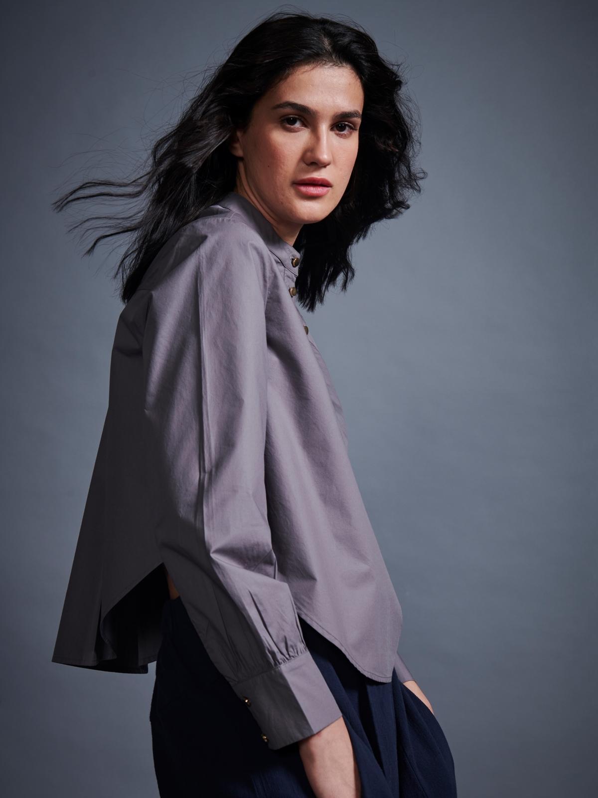 Curved Hem Shirt - Grey