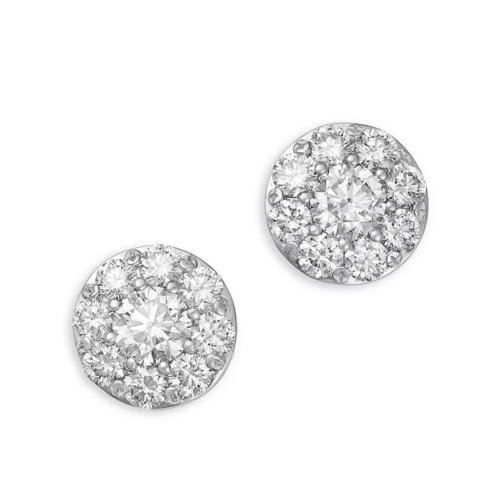 Diamond Cluster Stud Earrings in 14K White Gold, 1.50 tcw